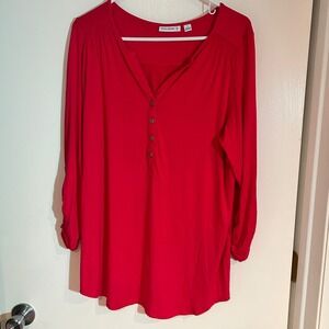 Susan Graver Solid Rayon Spandex Henley Top‎ w/ Shoulder Detail Large